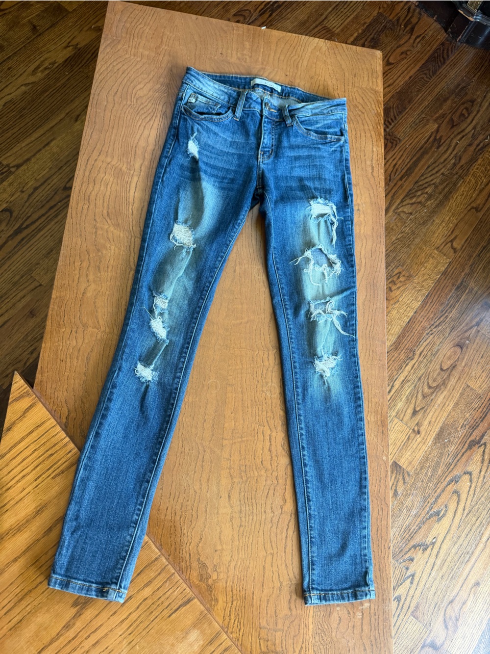 KanCan Ripped Denim Skinny Jeans in Blue Wash
